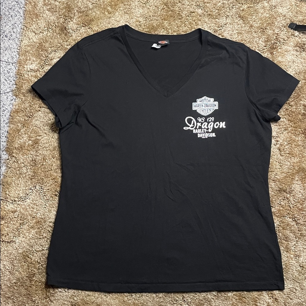 Harley Davidson Black & Silver Dragon Woman’s T Shirt Size XXL